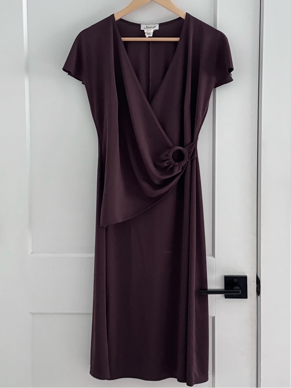 VINTAGE Jessica Dark Brown Wrap-Style Midi Dress with Ring Detail